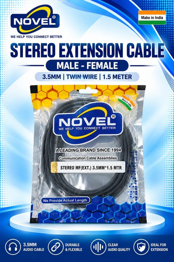 NOVEL STEREO EXTENSION CABLE MALE - FEMALE TWIN WIRE 4mm 1.5 METER view 5