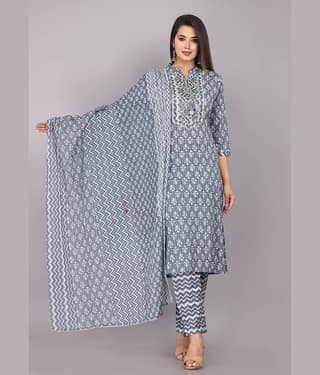 JC4U - Grey Straight Cotton Women's Stitched Salwar Suit ( Pack of 1 )