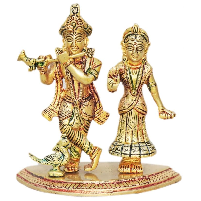 Brass Radha Krishna Statue - Handcrafted Religious Idol, Height : 5.3 Inch (BSMAS1248 C) view 2