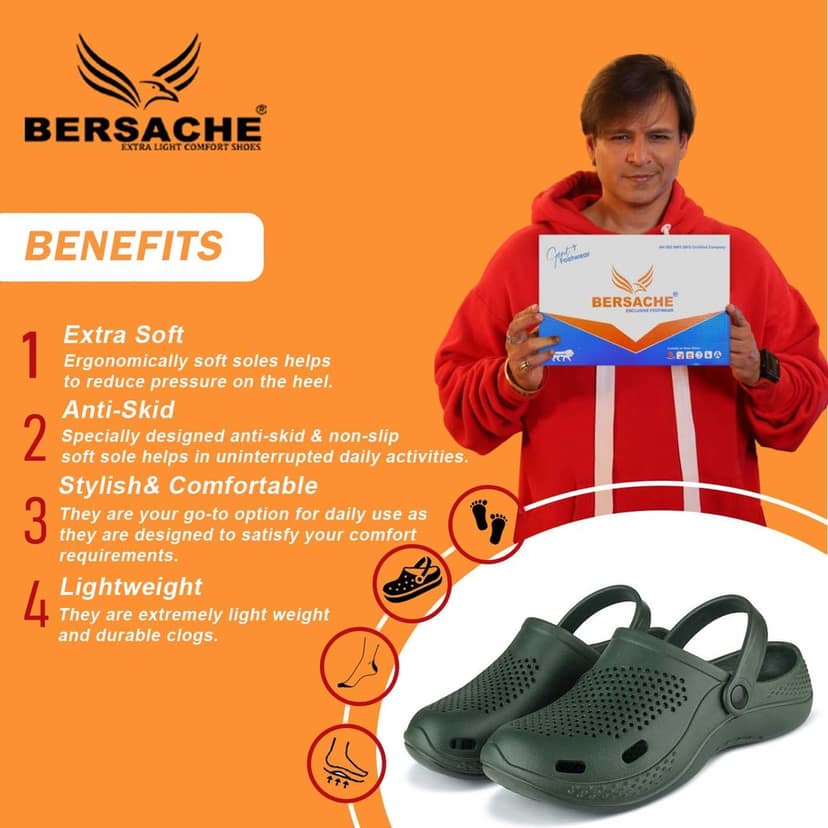 Bersache Extra Soft Classic Casual with Back Strap Regular wear with Ultra Soft & Flexibility Technology Clog for Men's view 2