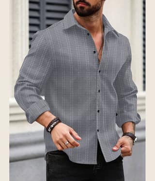 Nofilter Poly Cotton Regular Fit Self Design Full Sleeves Men's Casual Shirt - Grey ( Pack of 1 )