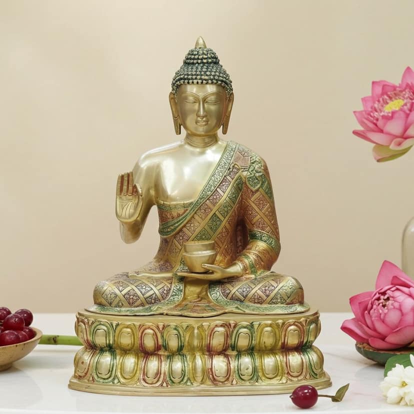 Brass Buddha Idol - Handcrafted Meditation Showpiece, Height : 29 Inch (BSMAS660 F)