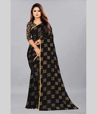 Rhey Chiffon Printed Saree With Unstitched Blouse Piece ( Rama )