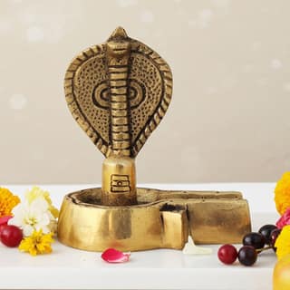Brass Shivling With Snake - Naga Dev Shiva Lingam, 3 Inch, Height : 3 Inch (BSMAS1595 C)