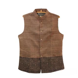 Garvi Gurjari (A Gujarat Govt Enterprise Light Brown Hand Block Printed Men's Jacket/Koti (GGCKMK04)