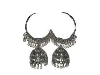 Oxidized Silver Jhumka Earrings with Pearls for Women
