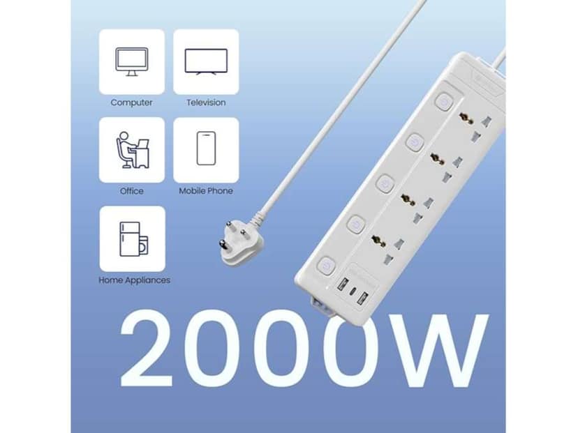 Portronics Power Plate 19 Extension Board with 4 Universal Sockets, 3m Cord, 2000W Extender, 5 Individual Switches view 2