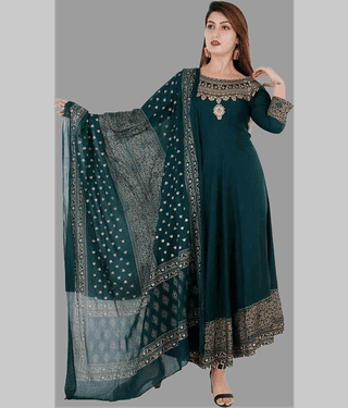 NUPITAL Rayon Printed Anarkali Women's Kurti with Dupatta - Blue ( Pack of 1 )