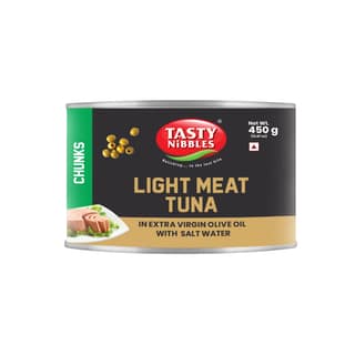 Tasty Nibbles Light Meat Tuna Chunks in Extra Virgin Olive Oil With Salt Water 450g