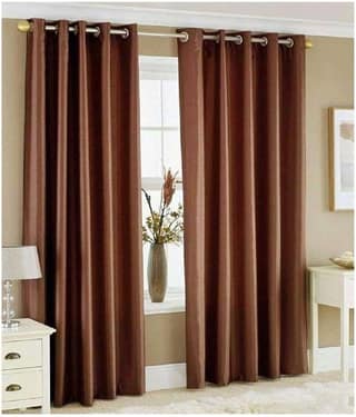 Panipat Textile Hub Floral Semi-Transparent Eyelet Door Curtain 7 ft Pack of 2 -Coffee
