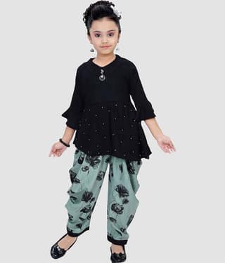 9stiches - Red Rayon Girls Top With Dhoti ( Pack of 1 )