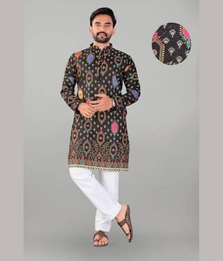 Balaji's Rayon Printed Relaxed Fit Kurta Pyjama Set For Men ( Multicolor 1 )