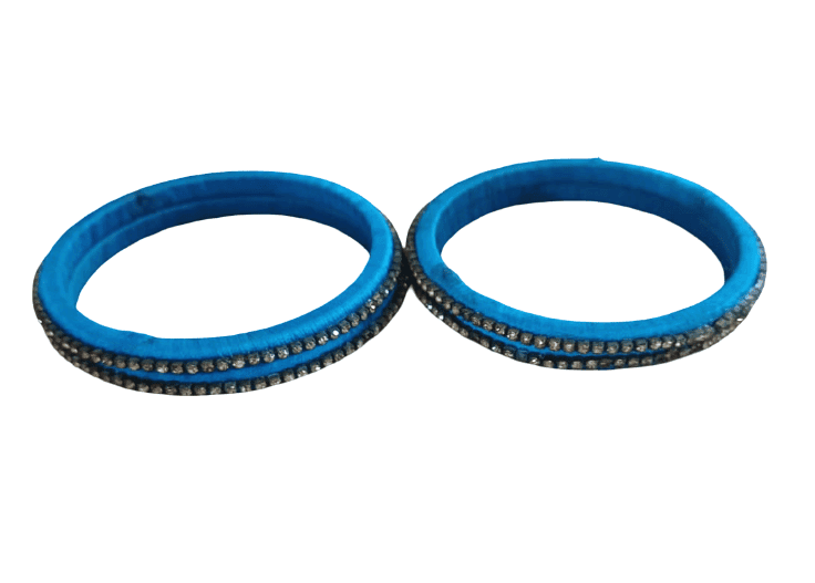 Elegant Blue Silk Thread Bangles with Stone Embellishments view 2