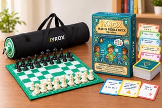 Tournament Chess Set with 18×18 Inch Roll-Up Vinyl Mat & Math Riddle Game – Premium Strategy & Brain Challenge Combo