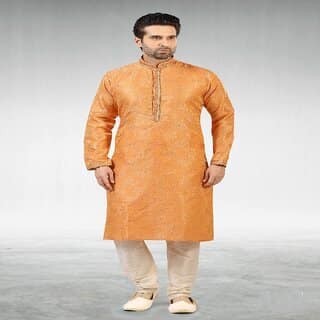 Raivat Ethnic Dark Peach Colour Jacquard Silk Brocade Kurta Pajama 1028