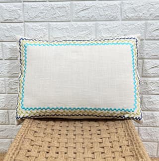 Indihomecraft Blue Border Cushion Cover Hand Embroidery Inspired Decorative Boho Cushion Cover for Sofa Couch Swing Chair Living Room & Bedroom 14 x 20 Inches, Pack of 1