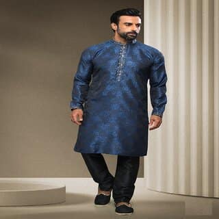 Raivat Ethnic Blue Colour Jacquard Silk Brocade Kurta Pajama 1542