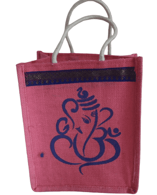 Pink Jute Bag with Lord Ganesha Motif
