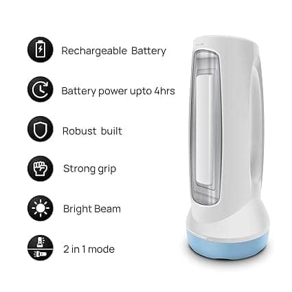 Crystal Multi Functional Emergency LED Torch Cum Lantern|Emergency Light with Ergonomic Design |Li Ion battery (White), Pack of 1 view 3