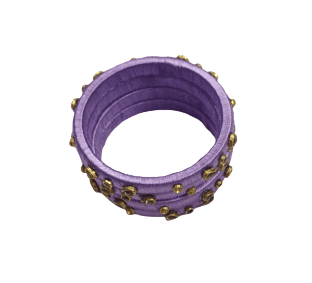 Lavender Silk Thread Bangle Set with Studs & Rhinestones (Set of 4) view 3
