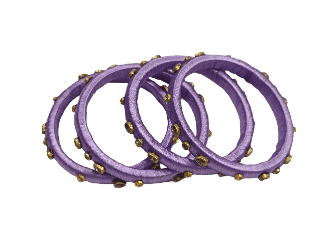 Lavender Silk Thread Bangle Set with Studs & Rhinestones (Set of 4) view 4