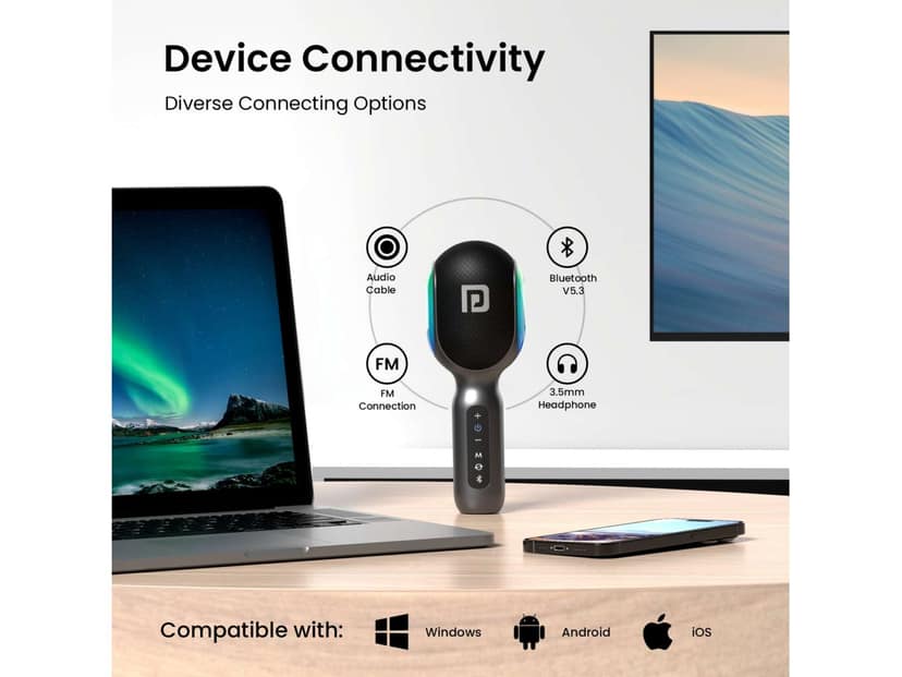Portronics Dash 2 Wireless Bluetooth Karaoke Mic with 10W Speaker,Upto 10 Hour Playtime, Dynamic RGB Lights, Music Recording, Duet Singing, Mini Karaoke Machine for Car Travel, Fast Charging view 2