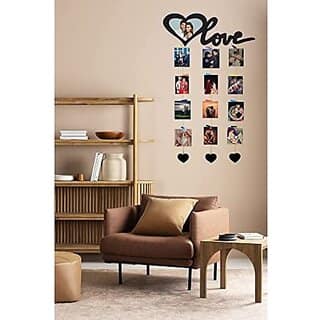 Khush Its Amazing Wood Moments Hanging Photo Display, DIY Picture Photo Frame Collage Set Includes Multi colour Clips (Love)