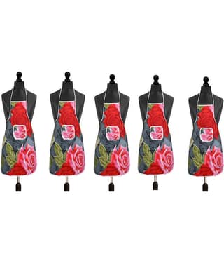 Aazeem Cotton Blend Printed Kitchen Apron with 1 Center Pocket ( Pack of 5 )