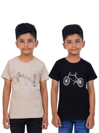 AIR GARB Boys Round Neck Printed Cotton T-shirt for 8-10 Years - Pack of 2 (K810-SB-CBL) Multicolour