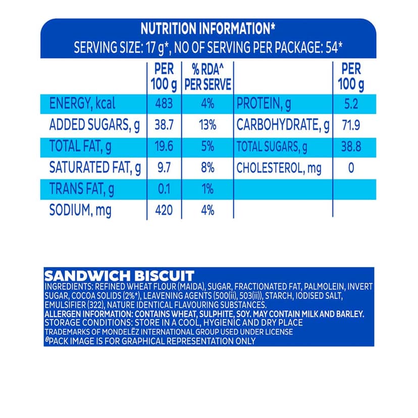 Cadbury Oreo Choco flavour Cookie Sandwich Cream Biscuit, 113.75 g view 6