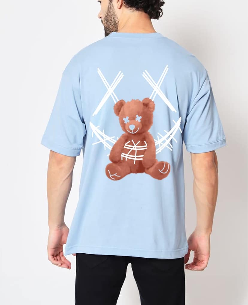 SCOTT FINCHER Men's Blue T-Shirt with Teddy Bear Graphic : AA(ARN)LBLUE_08