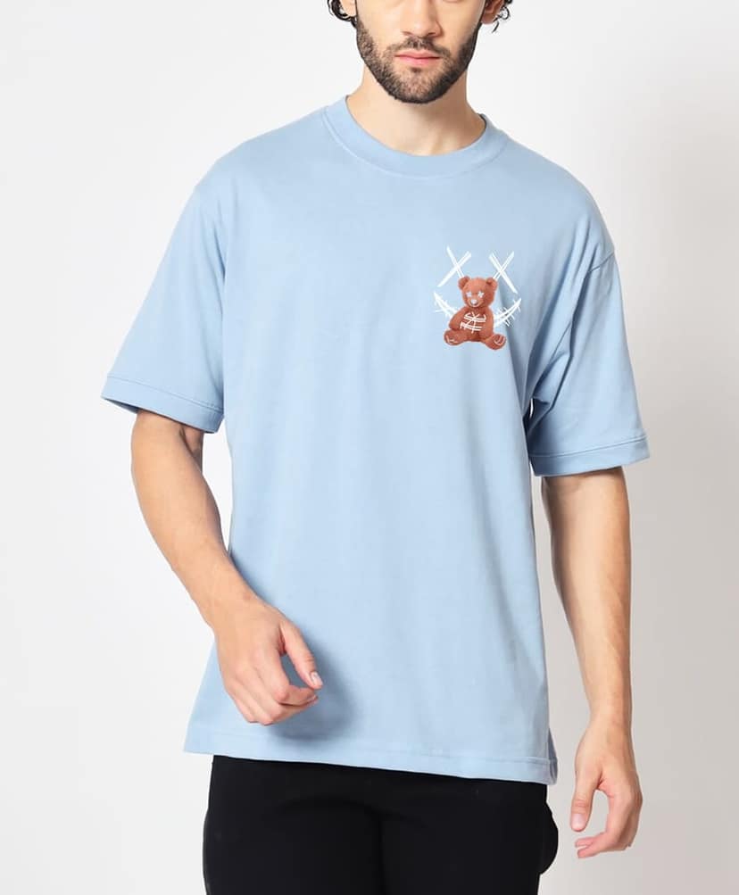 SCOTT FINCHER Men's Blue T-Shirt with Teddy Bear Graphic : AA(ARN)LBLUE_08 view 3