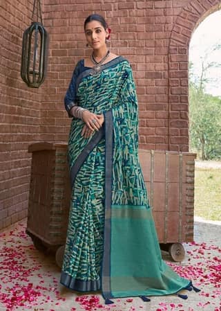 Digital Printed Art Silk Saree in Blue