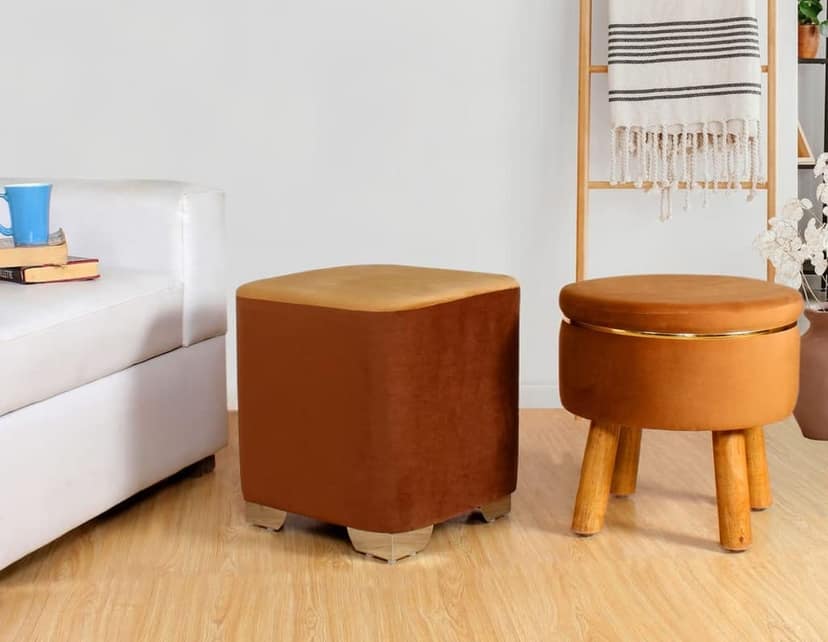 ShadowKart Ottoman Pouffes Sitting Stool for Living Room Furniture Wooden Footstools Puff Mudda Footrest Pouff for Office Home Decor, Combo