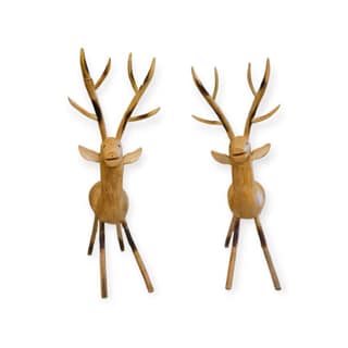 HANDCRAFTED WOODEN DEER FIGURINES (SET OF 2)