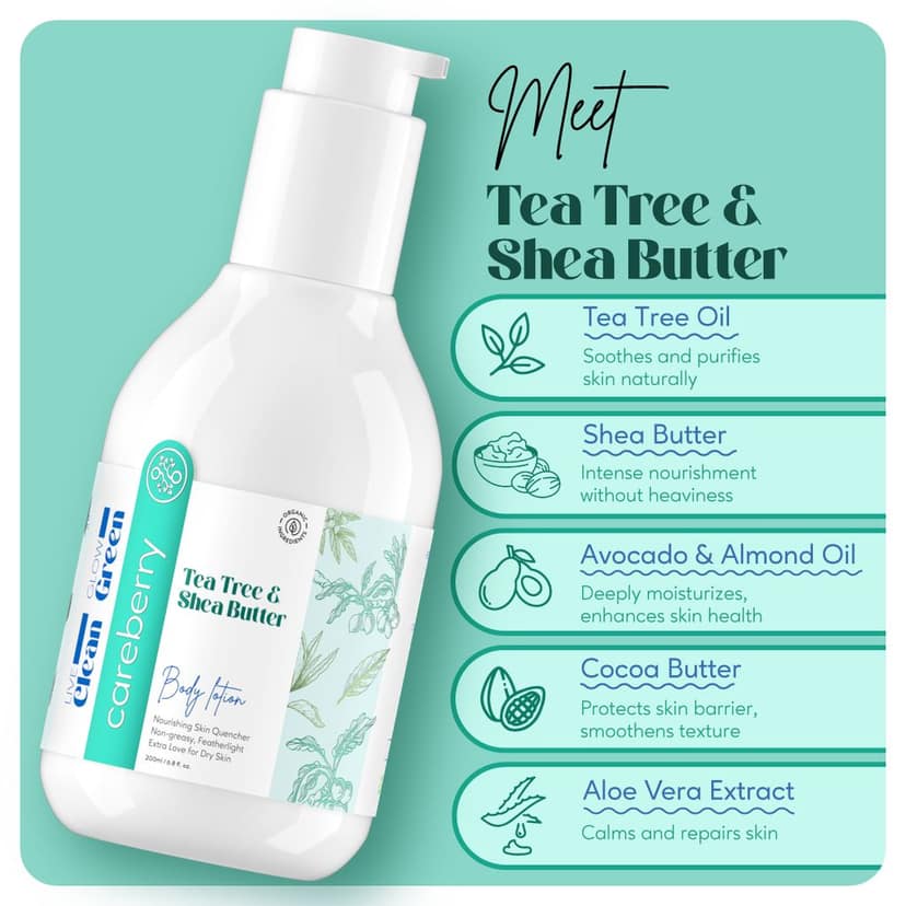 Careberry Tea Tree Oil Shower Gel + Body Lotion Combo, Ayush Certified Ayurvedic, Sulphate & Paraben Free view 3