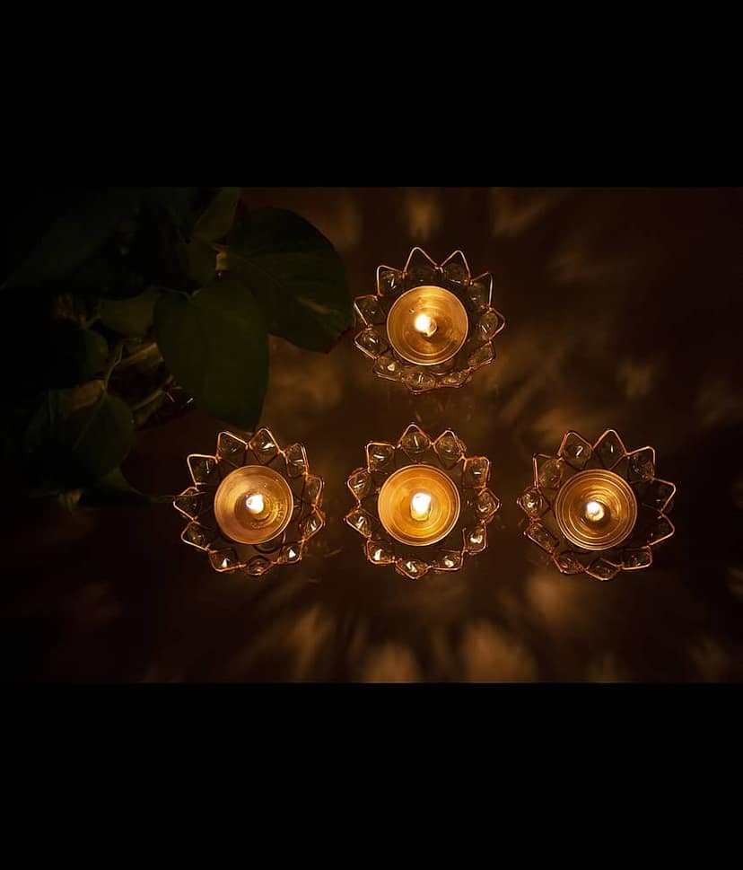 Fashion Bizz Brass Akhand Diya | Diamond Crystal Deepak/Dia Table Diya - Pack of 4 view 2