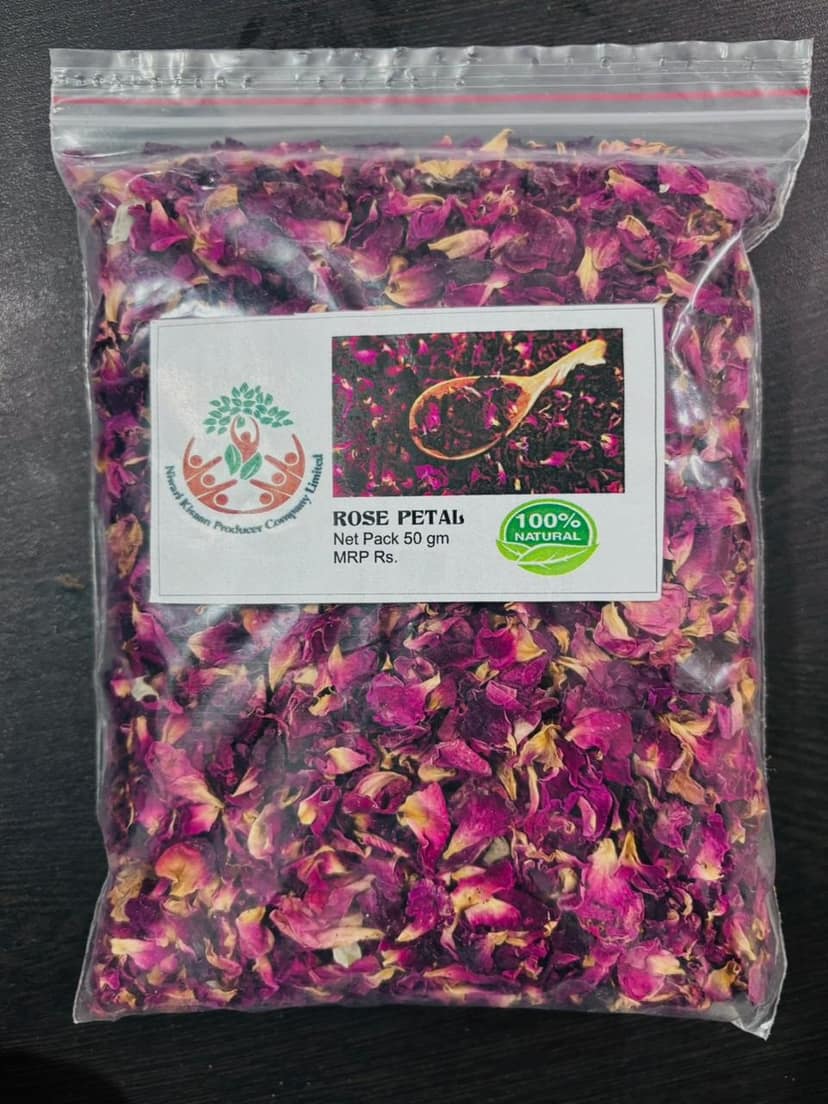 Niwari Kisaan Organic Dried Rose Petals Edible Rose Petals for Tea Sun Dried Edible Flowers for Baking Bath and Skincare 50 gm