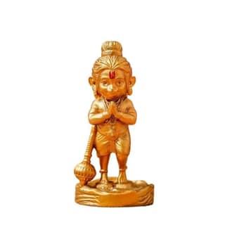 Patwari Arts Decorative Car Dashboard Hanuman Idol, Gold-Coloured Marble Statue, Small Size.