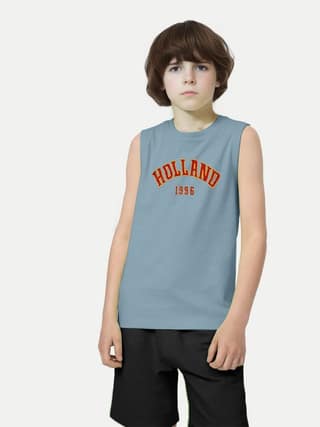 Teen Boys Teal Graphic Printed Tanktop