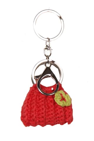 Sukeshcraft Handmade Crochet Mini Bag Keychain, Woolen Purse Shape Key Ring ( Peach - Light Green)