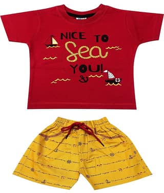 Kideon Pack of 1 Baby Boys 100% Cotton Top & Shorts ( Gold )