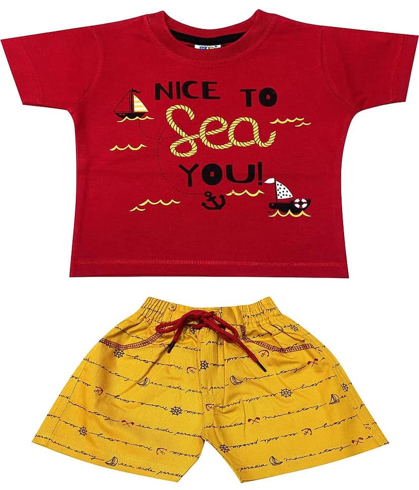 Kideon Pack of 1 Baby Boys 100% Cotton Top & Shorts ( Gold )