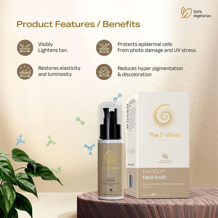 The D Wave Photolift Face Fluid Face Cream For Tan Removal - 30ML | Reduces hyperpigmentation | Detans and protects skin from sun damage and UV stress | Restore skin elasticity view 3