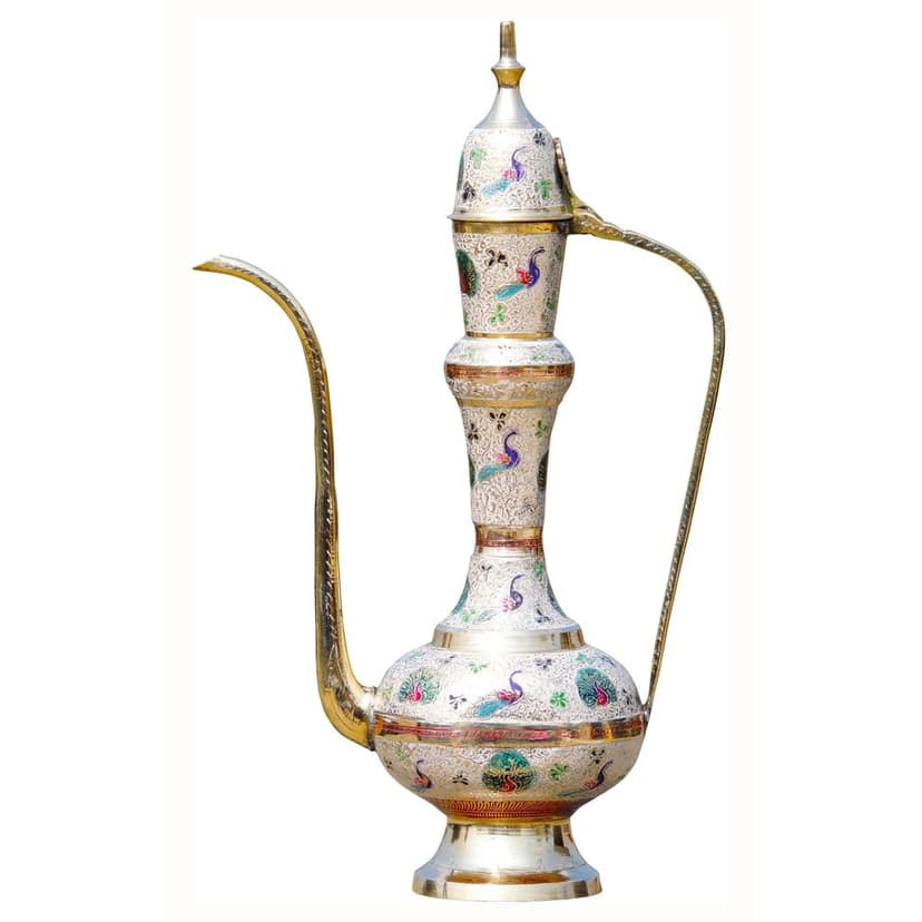 Brass Surahi Art Showpiece ? Traditional Aftaba Metal Decoration, Height : 16.5 Inch (FMAS497 A) view 2