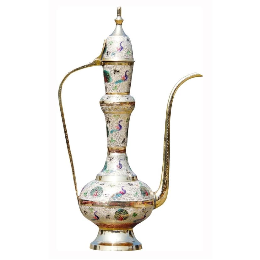 Brass Surahi Art Showpiece ? Traditional Aftaba Metal Decoration, Height : 16.5 Inch (FMAS497 A) view 3