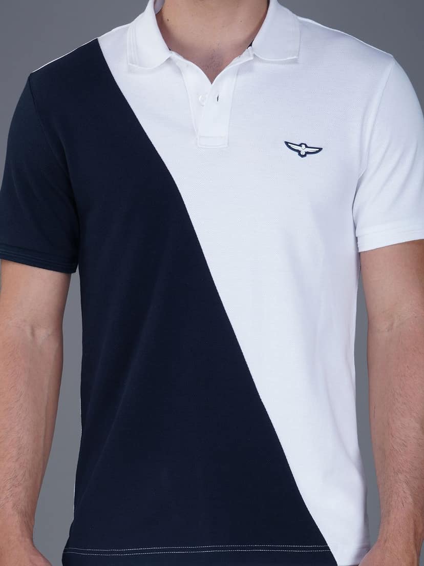 Men’s Premium Cotton Color Block Polo T-shirt White/Navy view 4