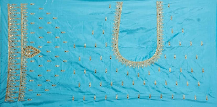 Aqua Blue Saree Blouse With Stone Work