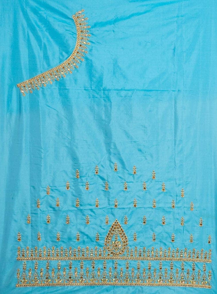 Aqua Blue Saree Blouse With Stone Work view 3