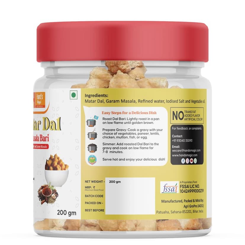 Hand’s Magic Matar Dal Garam Masala- Masala Bari | High Protein | Ready to Cook | 100% Homemade | No Preservatives | Natural & Healthy | 200g view 3